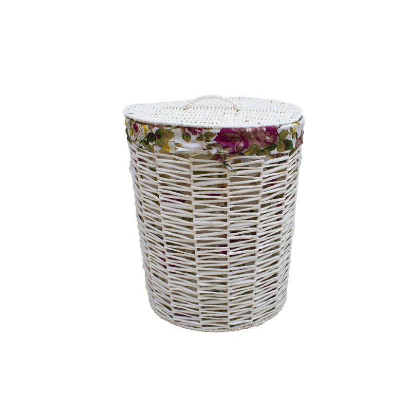 Cesto para Lavanderia Decor 44X52 Branco Tecido Branco com Rosas 13C-082/21 G-1767642021942