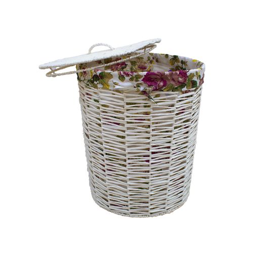 Cesto para Lavanderia Decor 44X52 Branco Tecido Branco com Rosas 13C-082/21 G