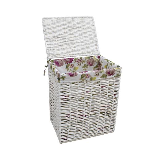 Cesto Decor 37X27 Branco com Tecido Branca com Rosas 13C-081/21 G