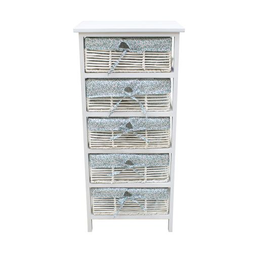 Armario Decor 84X39 5 Gaveta Madeira Branca Tecido Flor Verde 13-370/22