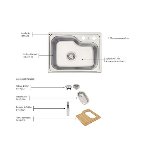 Cuba Tramontina Inox 93815/292 55X42 Morgana C/Ace C/V4.1/2 Emb.