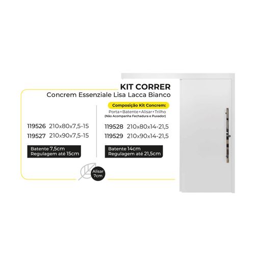 Kit Correr Concrem 210x100x14-21,5 Essencial Lisa Lacca Bianco Bilateral 3411/2485