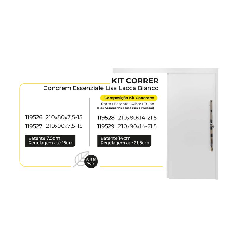 Kit Correr Concrem 210x100x14-21,5 Essencial Lisa Lacca Bianco Bilateral 3411/2485-1768488300957