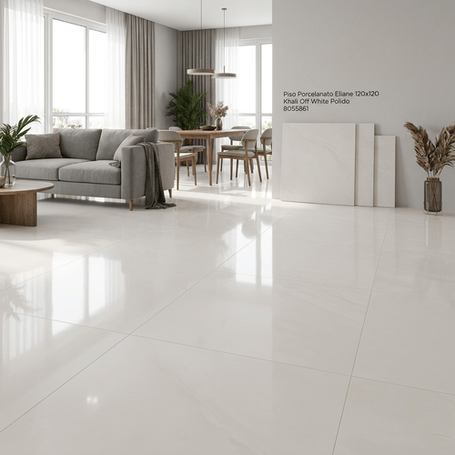 Piso Porcelanato Eliane 120x120 Khali Off White Polido 8055861