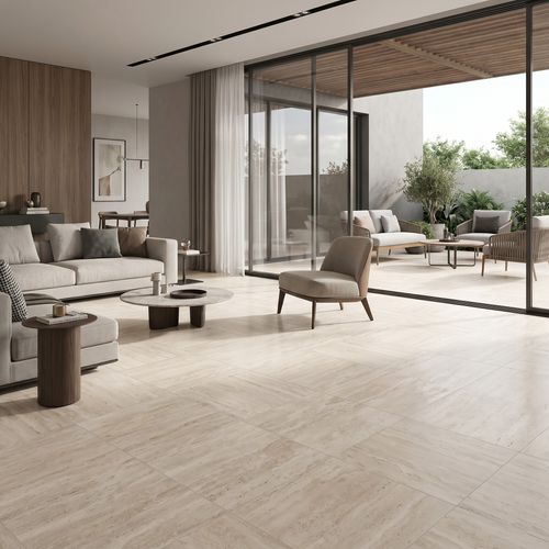 Piso Porcelanato Biancogres 100x100 Travertino Clássico Acetinado Retificado — Ref. CQ0206C1