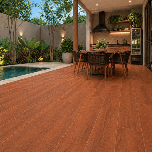 Piso Biancogres Porcelanato 26x106 Madeira Carua Rosso Externo C61905O1