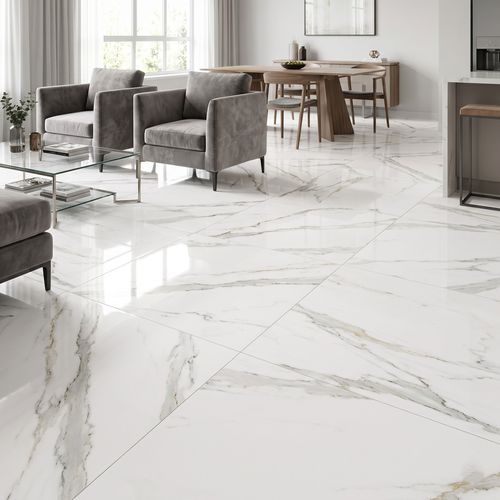 Piso Porcelanato Elizabeth 100x100 Calacata Níquel Esmaltado Polido