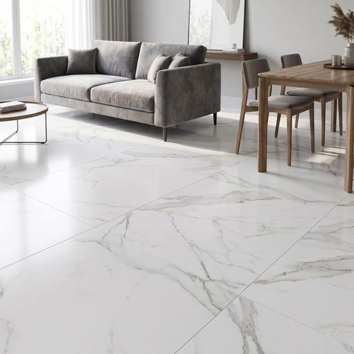 Piso Porcelanato Elizabeth 100x100 Calacata  Niquel Esmaltado Acetinado