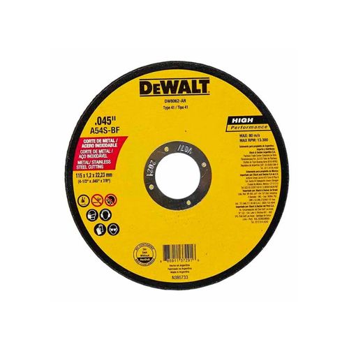 Disco Dewalt de Corte Fino para Metal e Inox 4.1/2" — Ref. DW8062-AR