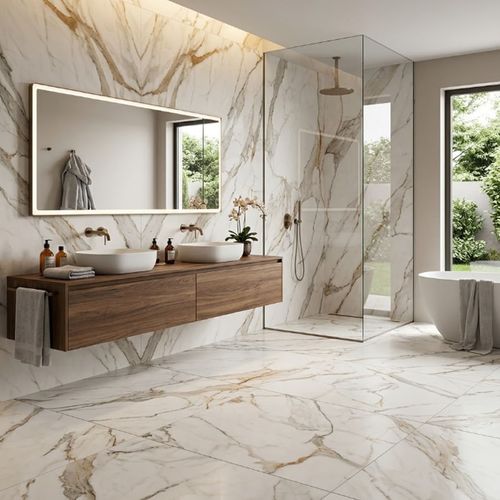 Piso Porcelanato Incepa 90x90 Calacatta Oro Branco Polido Retificado — Ref. INC04DZ0001A