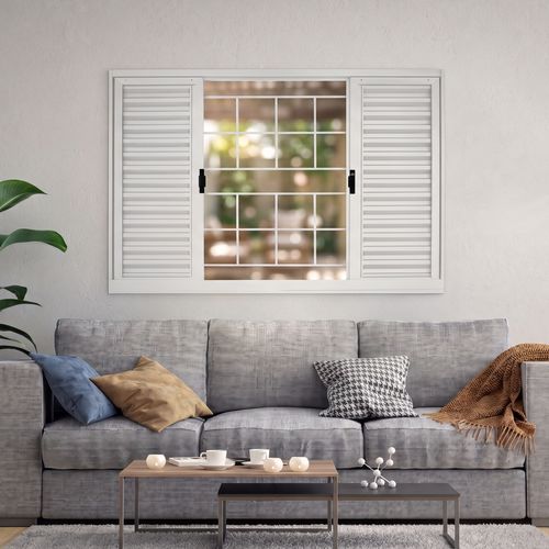 Veneziana de Aço MGM Grade Quadriculada 100x120x6,5cm 4 Folhas Branca — Ref. 3598