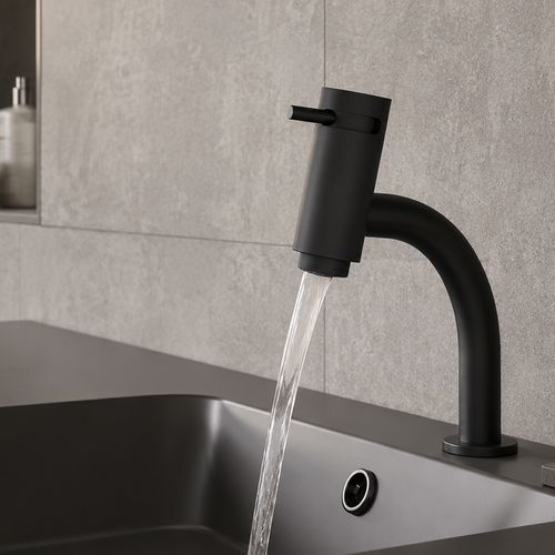 Torneira para Lavatório de Mesa Bica Baixa em Metal Preto Matte com 1/4 de Volta Linha Basic Celite — Ref. B5064C7R0B