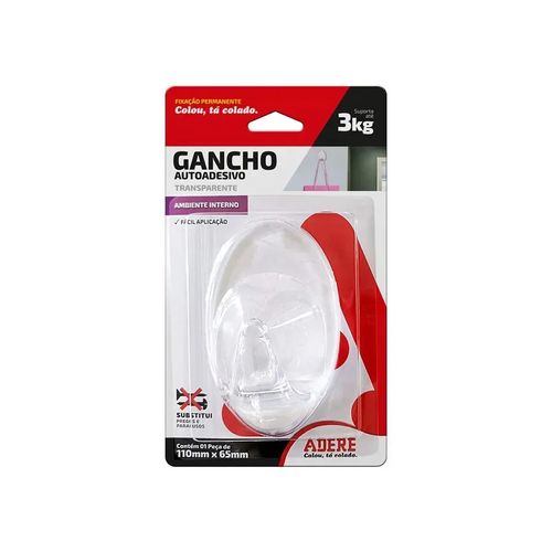 Gancho Adere Autoadesivo Grande Transparente 1 Unidade — Ref. 61801180219