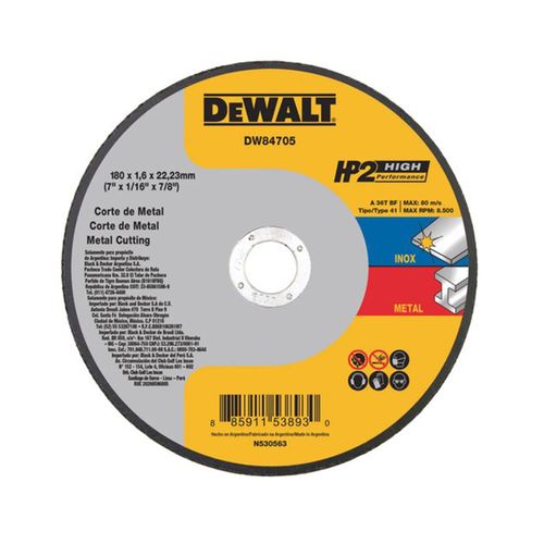 Disco Dewalt de Corte HP2 7" x 1,6mm x 7/8" para Inox e Metal — Ref. DW84705